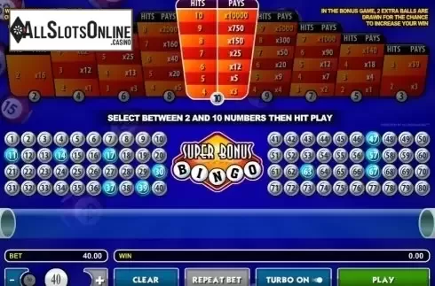 Game Screen. Super Bonus Bingo from Microgaming