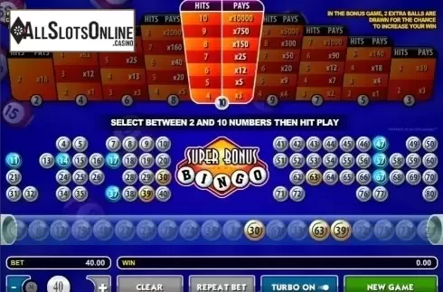 Game Screen. Super Bonus Bingo from Microgaming