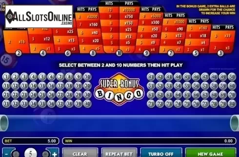 Game Screen. Super Bonus Bingo from Microgaming
