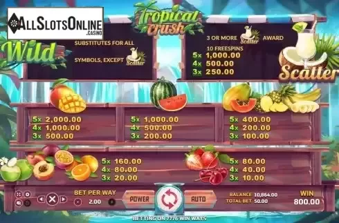 Paytable screen