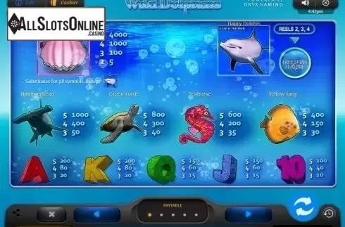 Paytable 1. Wild Dolphins from Oryx