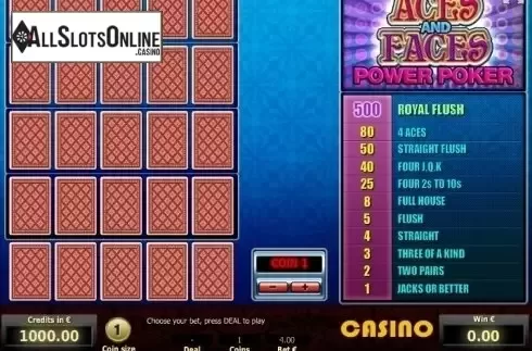 Game Screen 1. Aces and Faces 4 Hand Poker from Tom Horn Gaming