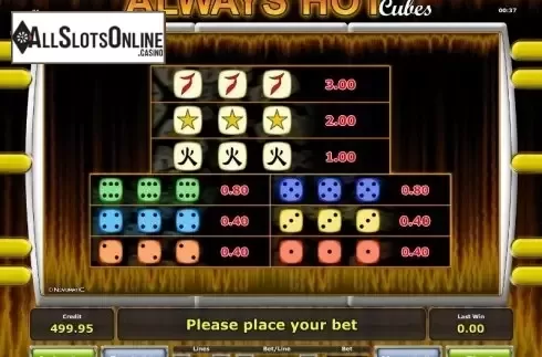 Paytable 1. Always Hot Cubes from Greentube