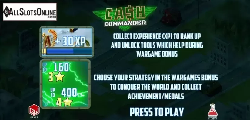 Intro Game screen. Cash Commander from Games Warehouse