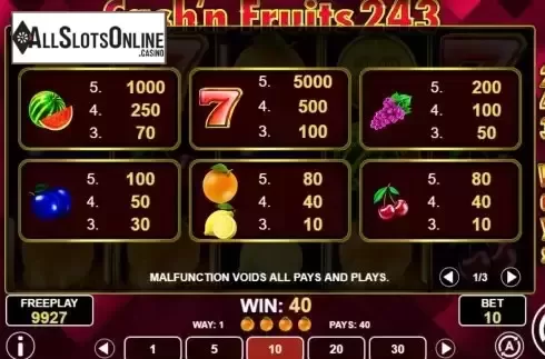 Pay Table screen