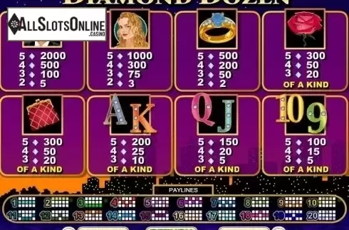 Paytable. Diamond Dozen from RTG