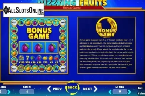 Paytable 3. Dizzying Fruits from BetConstruct