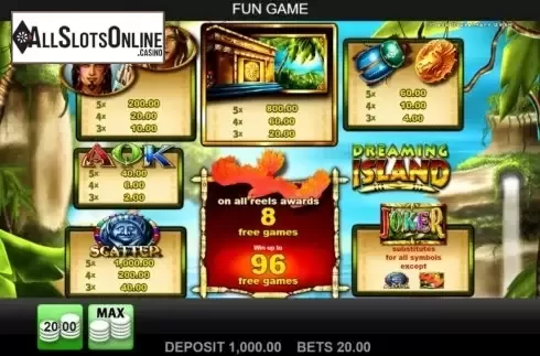 Paytable. Dreaming Island from Merkur