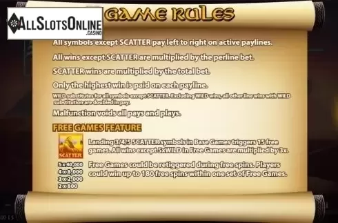 Paytable 3. Egyptian Empress from KA Gaming