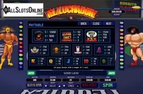 Paytable. El Luchador from RTG