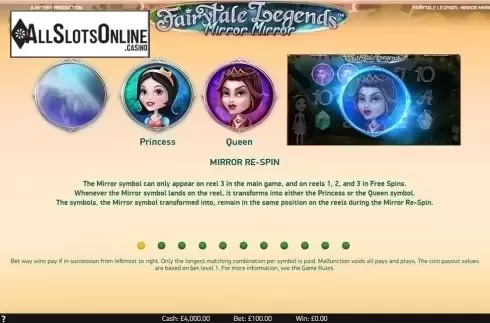 Paytable 1. Fairytale Legends: Mirror Mirror (NetEnt) from NetEnt