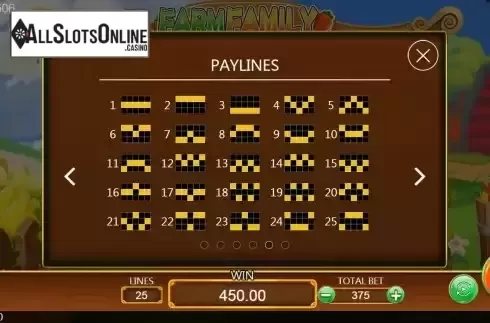 Paylines screen