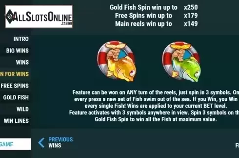 Fishin' For Wins feature screen