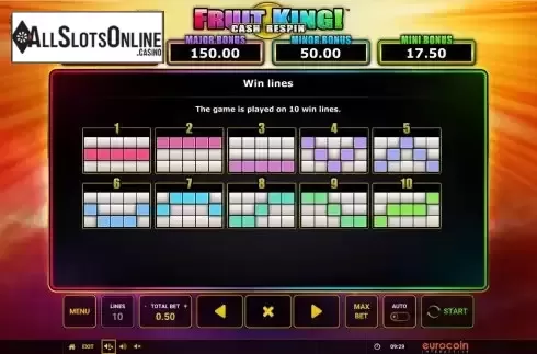 Paylines screen