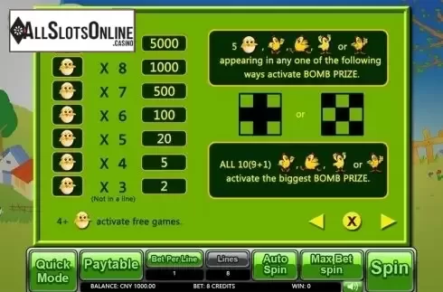 Paytable 2. Happy Chicken from Aiwin Games