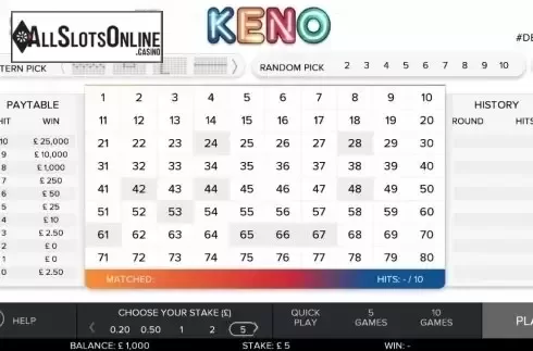 Game Screen. Keno 80 from gamevy