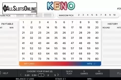 Game Screen. Keno 80 from gamevy