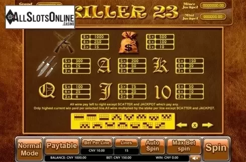 Paytable . Killer 23 from Aiwin Games