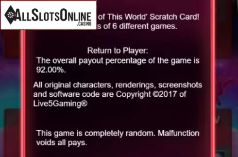Info. Out Of This World Scratchcard from Leander Games