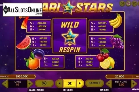 Paytable. Pari Stars from Fugaso