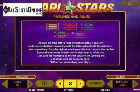 Paylines. Pari Stars from Fugaso