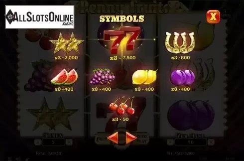 Paytable . Penny Fruits from Spinomenal