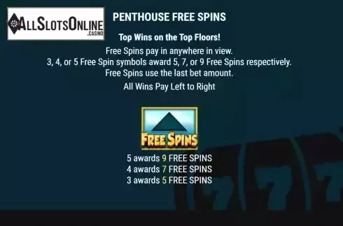 Free Spins screen