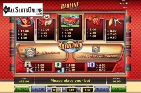 Paytable . Redline Racer from Greentube