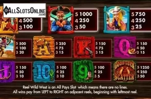 Paytable 1. Reel Wild West from Gamesys