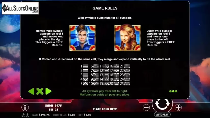 Paytable 2. Romeo and Juliet (Pragmatic Play) from Pragmatic Play