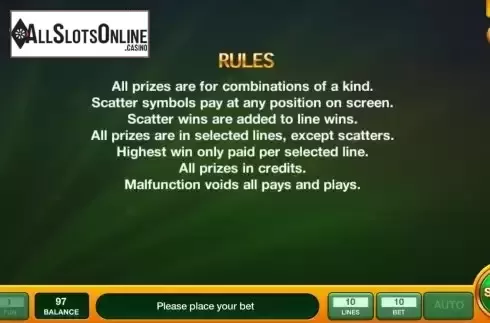 Game Rules screen