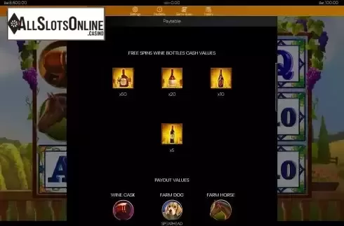 Free spins cash values screen