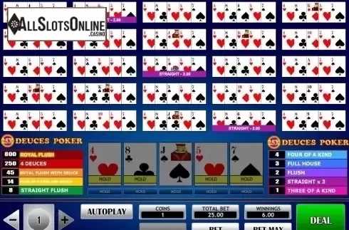Game Screen. 25x Deuces Poker from iSoftBet