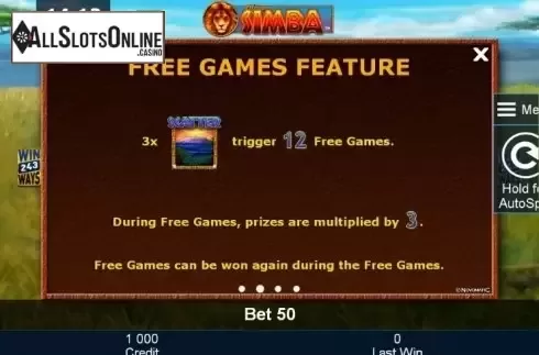 Paytable 2. African Simba from Greentube