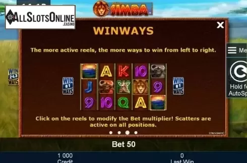 Paytable 3. African Simba from Greentube