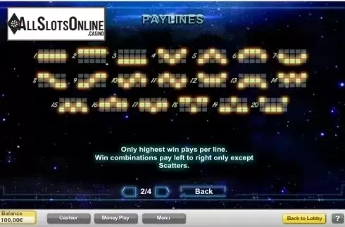 Paytable 2. Astrodice from NeoGames