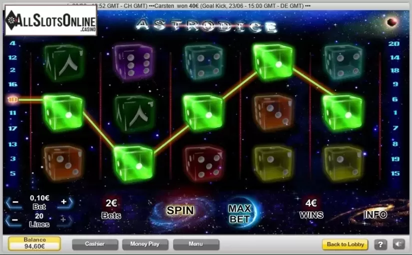 Screen 1. Astrodice from NeoGames