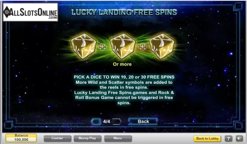 Paytable 4. Astrodice from NeoGames