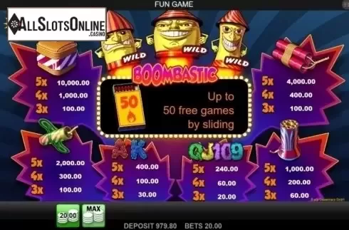 Paytable. Boombastic from edict