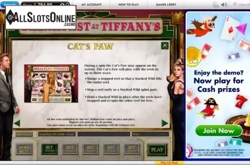 Paytable 3. Breakfast at Tiffany's from Gamesys