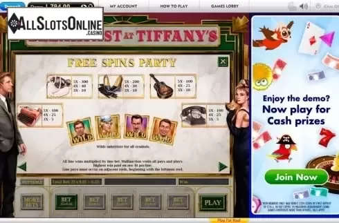 Paytable 4. Breakfast at Tiffany's from Gamesys