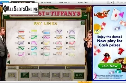 Paytable 5. Breakfast at Tiffany's from Gamesys