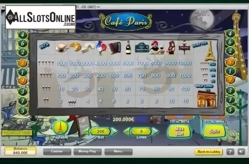 Paytable 1. Cafe Paris from NeoGames