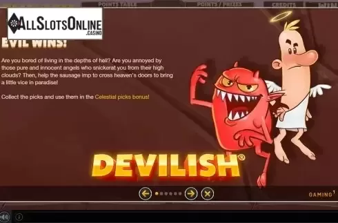 Paytable . Devilish Dice from GAMING1