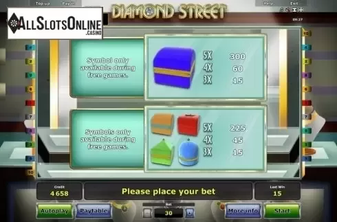 Paytable 2. Diamond Street from Greentube
