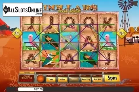 Game Workflow screen (Betway). Dollars Down Under from Genii