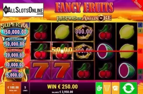 Win Screen 2. Fancy Fruits Respins Of Amun-Re from Gamomat