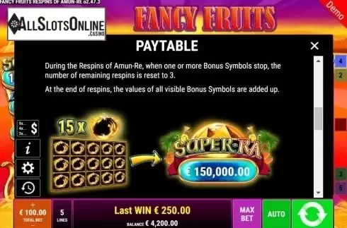 Features 3. Fancy Fruits Respins Of Amun-Re from Gamomat