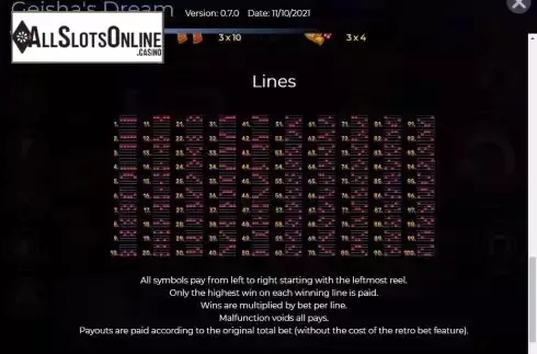 Paylines screen