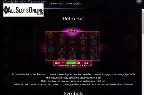 Retro bet feature screen